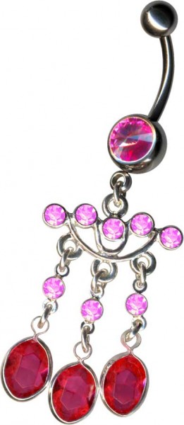 Piercing Banane mit Anhänger mit pinkfarbenen Kristallsteinen