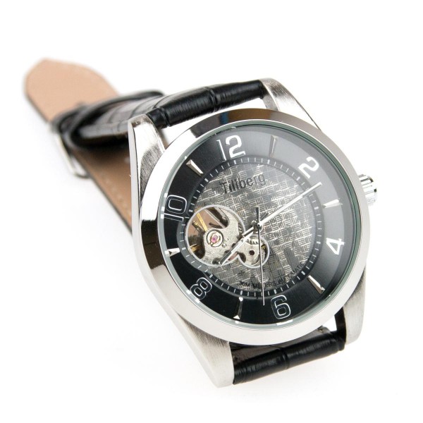 Damenuhr Lederban Automatik schw/silber